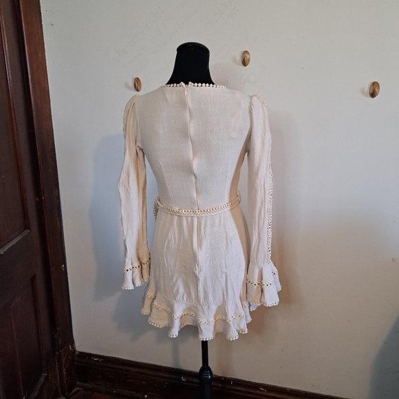 Hello Molly Cream Ruffled Long Bishop Sleeve Mini Dress Size 6 - Picture 6 of 9